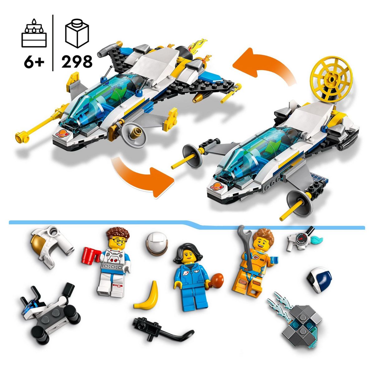 LEGO City 60354 Mission d'exploration spatiale sur Mars, Jouet de Construction Interactif avec Vaisseau Spatial et Planète Rover