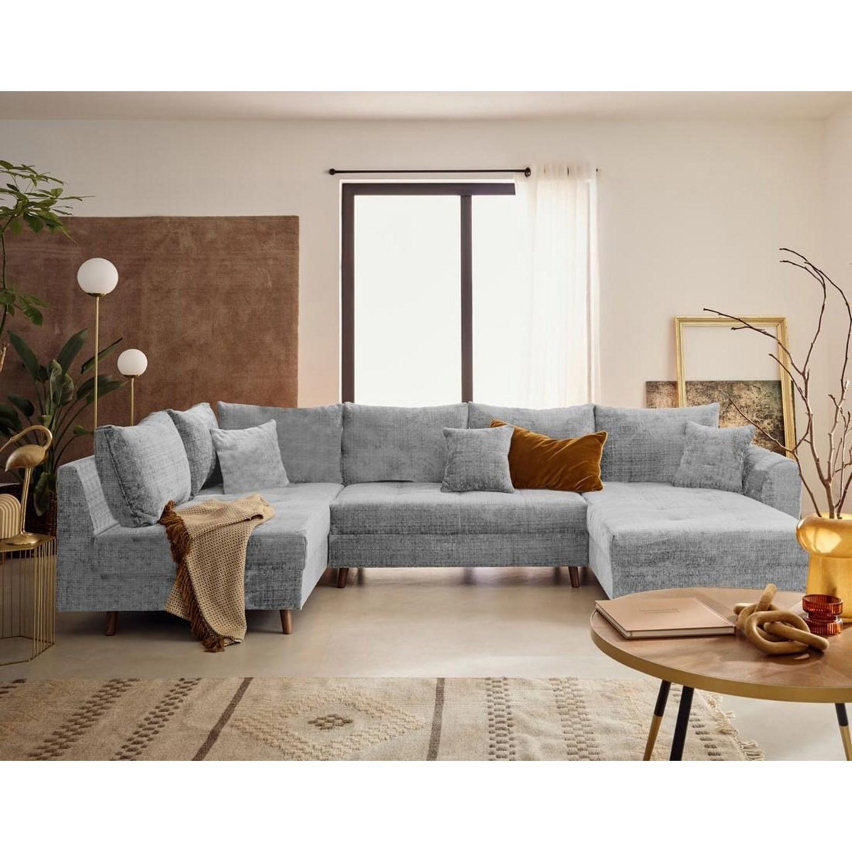 LISA DESIGN Rune - canapé panoramique d'angle gauche 7 places en velours texturé