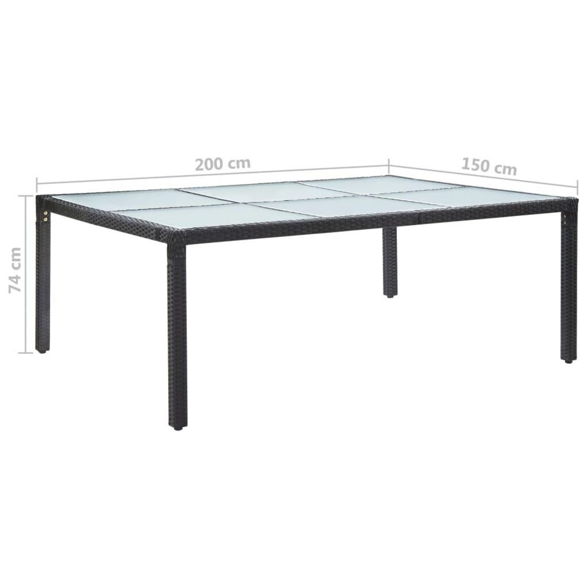 VIDAXL Table a dîner d'exterieur Noir 200x150x74 cm Resine tressee