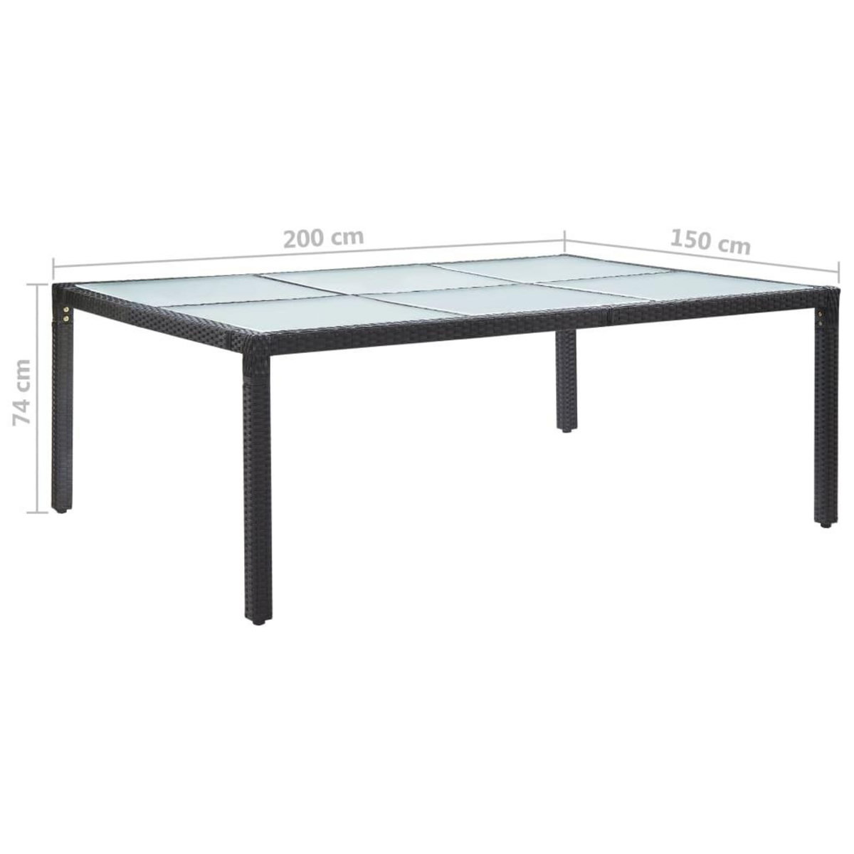 VIDAXL Table a dîner d'exterieur Noir 200x150x74 cm Resine tressee