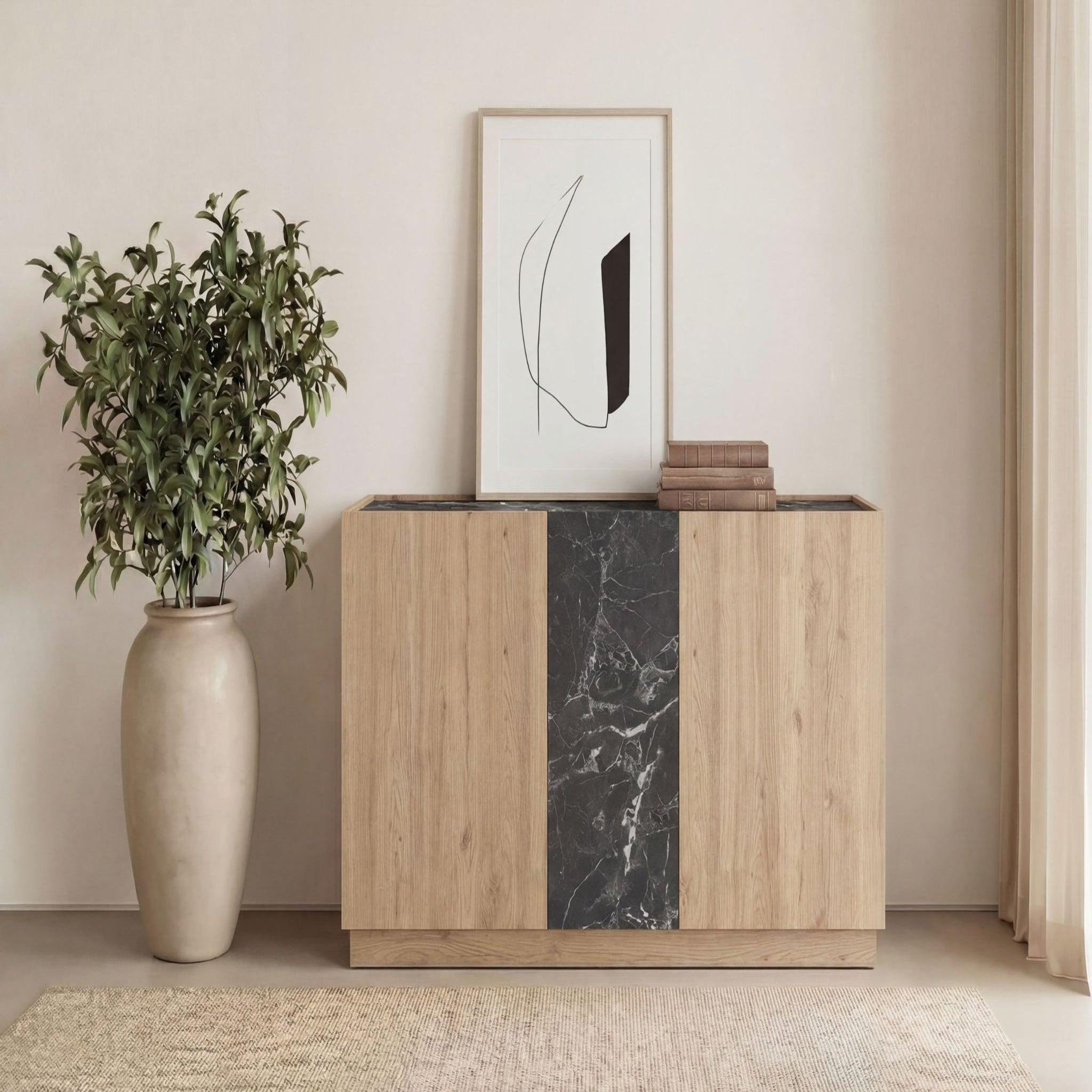 Voir la diapositive 2 : CASANOVA PARIS AUREN - Buffet 3 portes 140cm en mélamine - Chêne clair