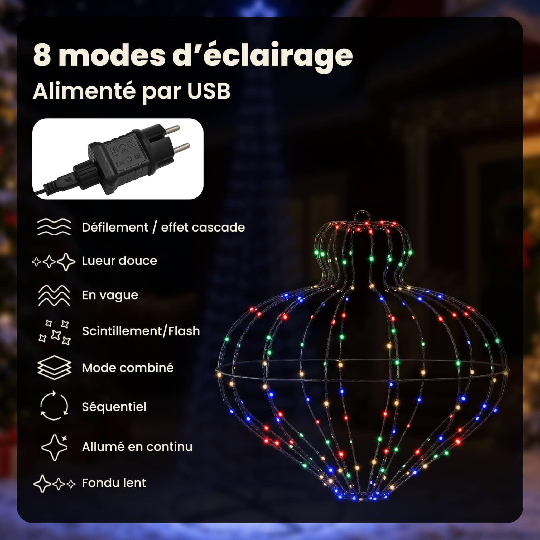 Voir la diapositive 4 : VIDAXL Lumiere de finial de Noël 2 pc 384 LED Multicolore Ø 45 x 40 cm