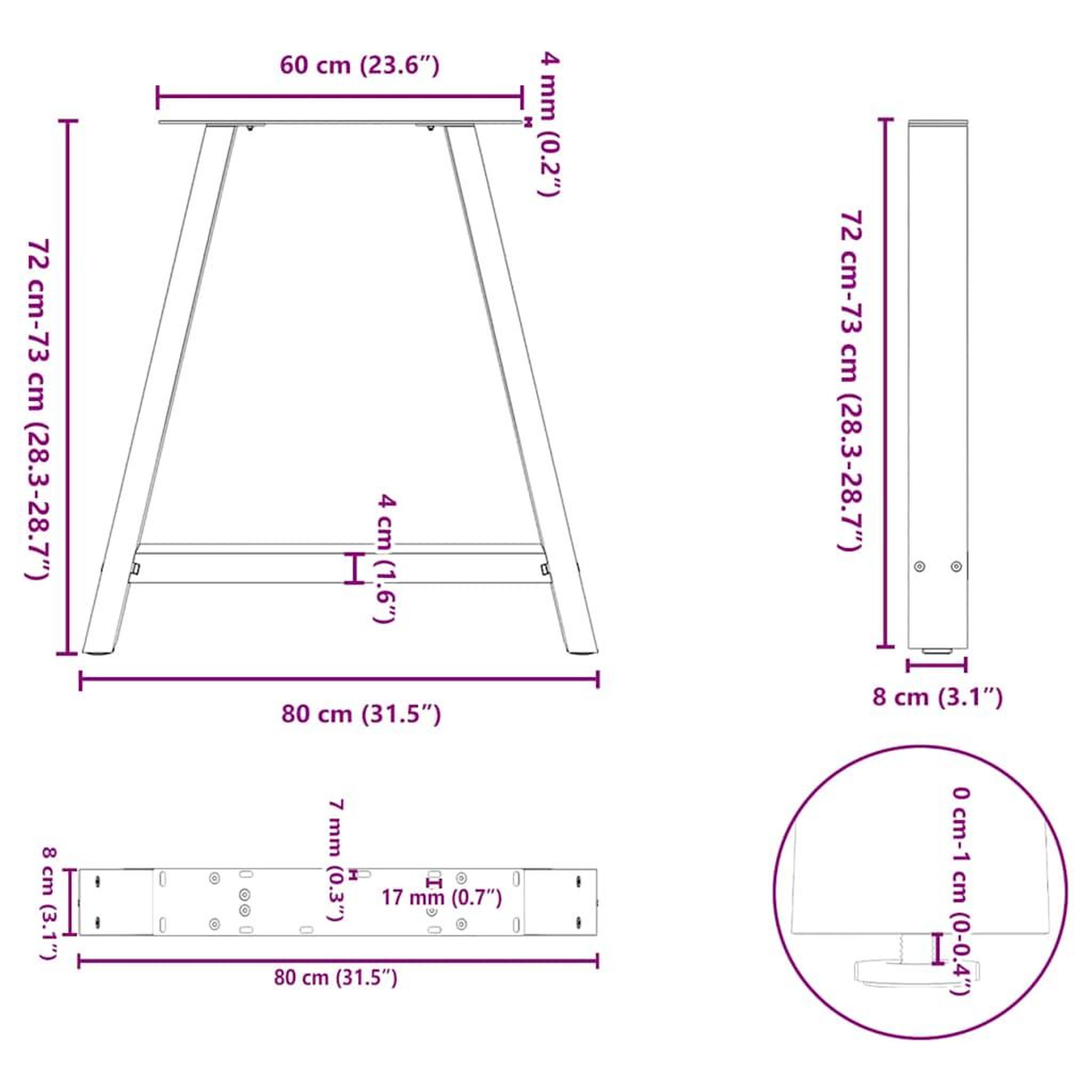 Voir la diapositive 6 : VIDAXL Pieds de table basse forme de A 2 pcs blanc 80x(72-73) cm acier