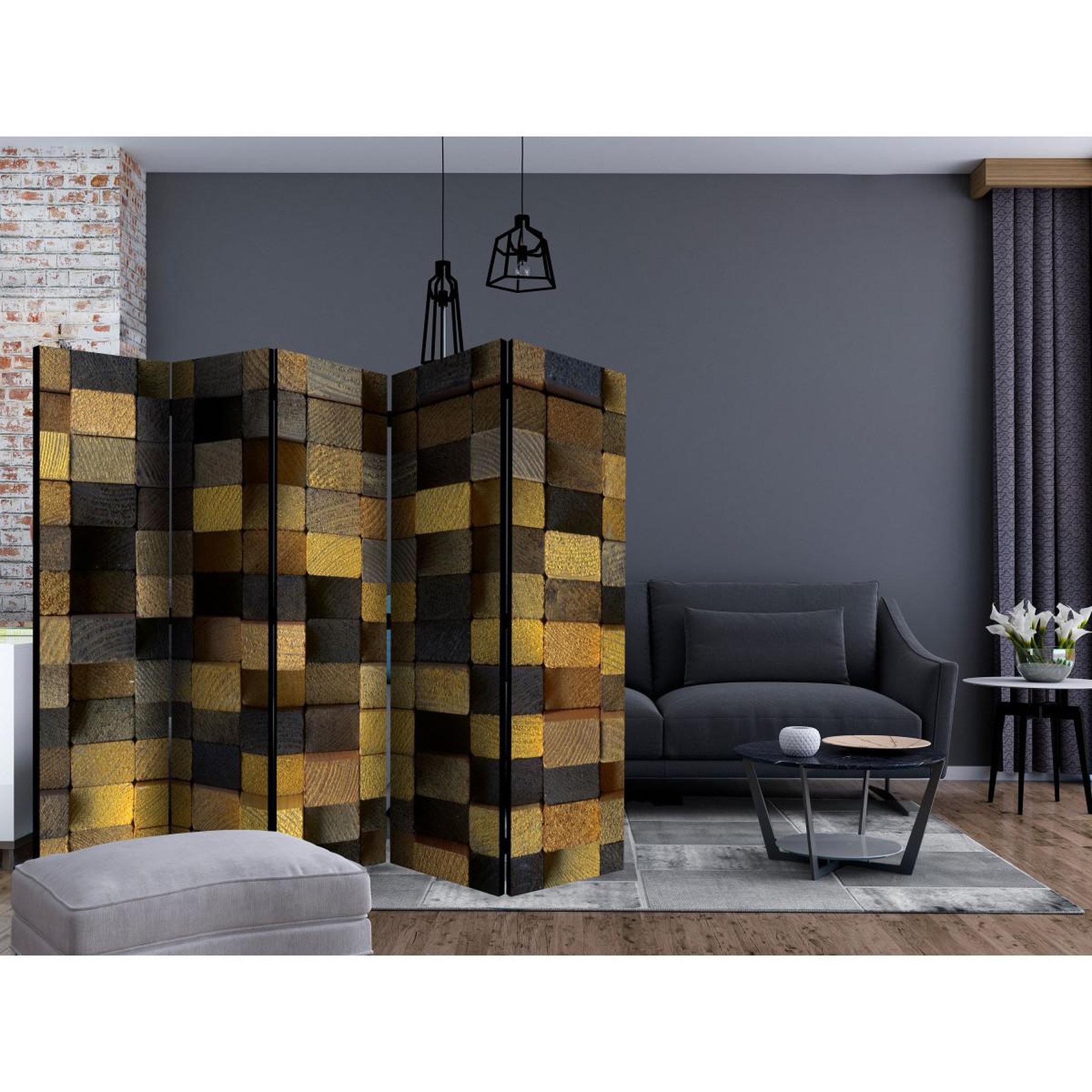 Voir la diapositive 2 : Paris Prix Paravent 5 volets  wooden cubes  172x225cm