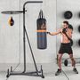 Voir la diapositive 2 : HOMCOM Portique sac de frappe plateforme station de boxe complète avec sac de frappe + poire de vitesse hauteur réglable 5 niveaux pompe à air fournie acier noir gris