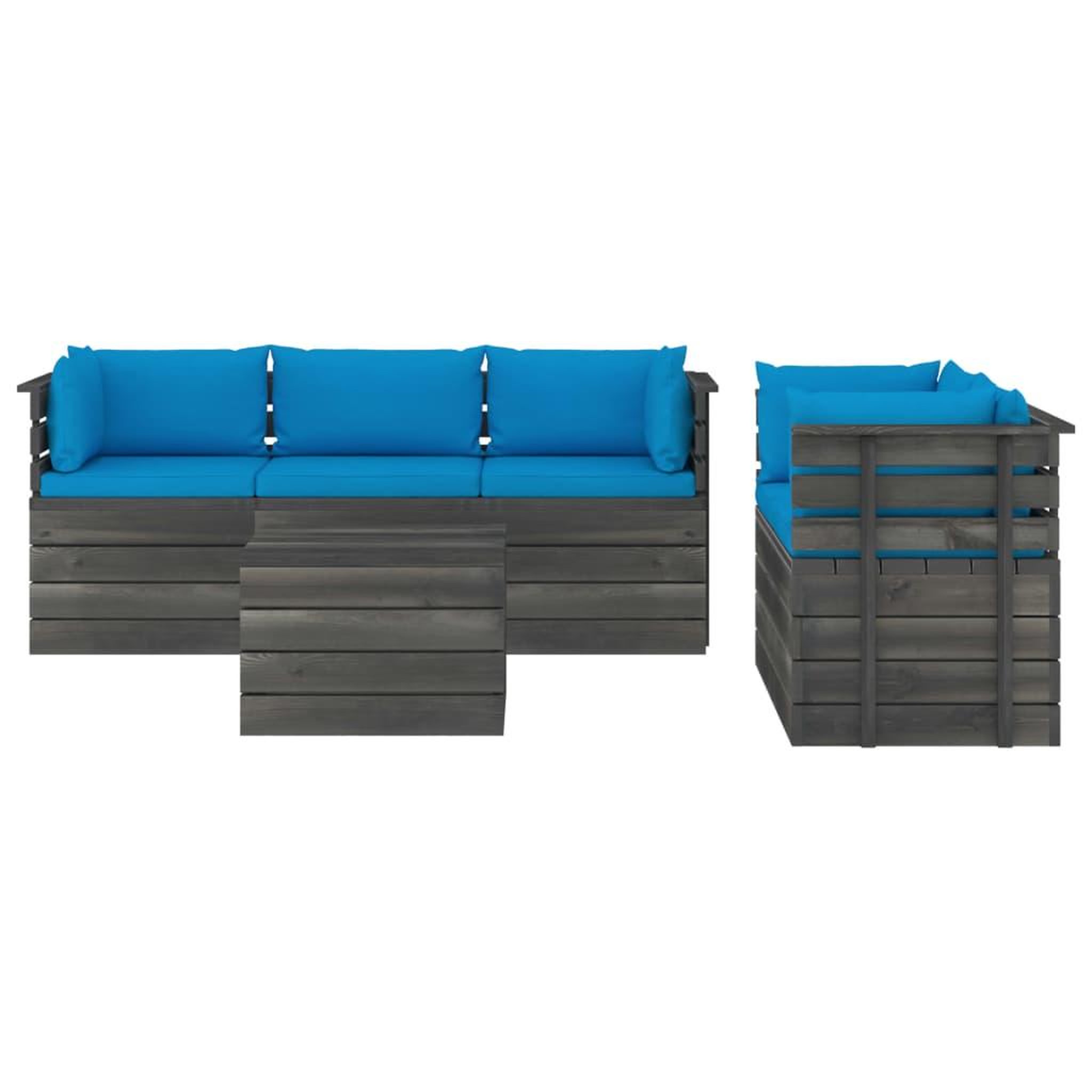 Voir la diapositive 3 : VIDAXL Salon palette de jardin 6 pcs avec coussins Bois de pin massif