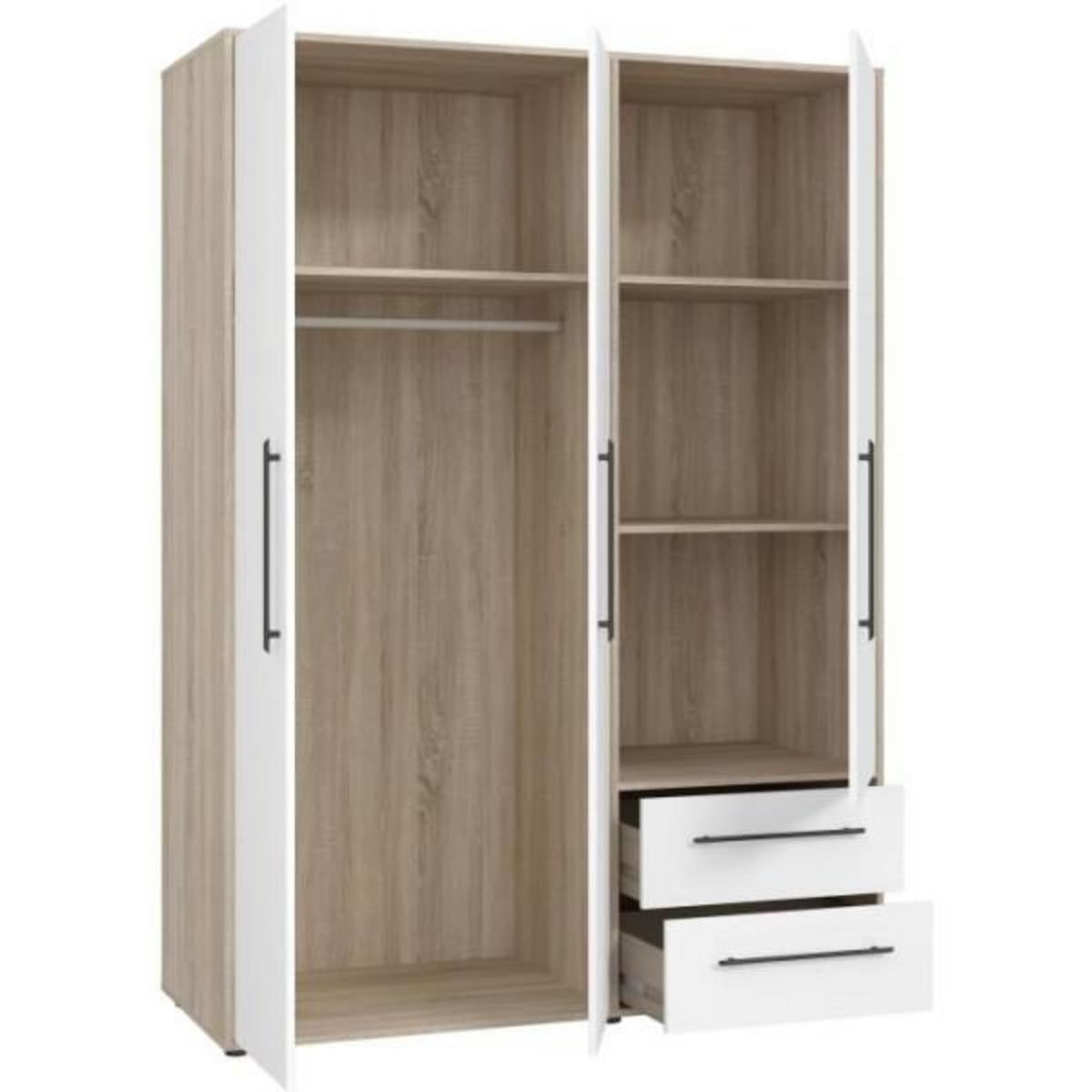 MARKET24 Armoire de chambre - MOKKARIS - Chene Sonoma / Blanc mat - 3 portes - 144,4 x 58,8 x 200,1 cm