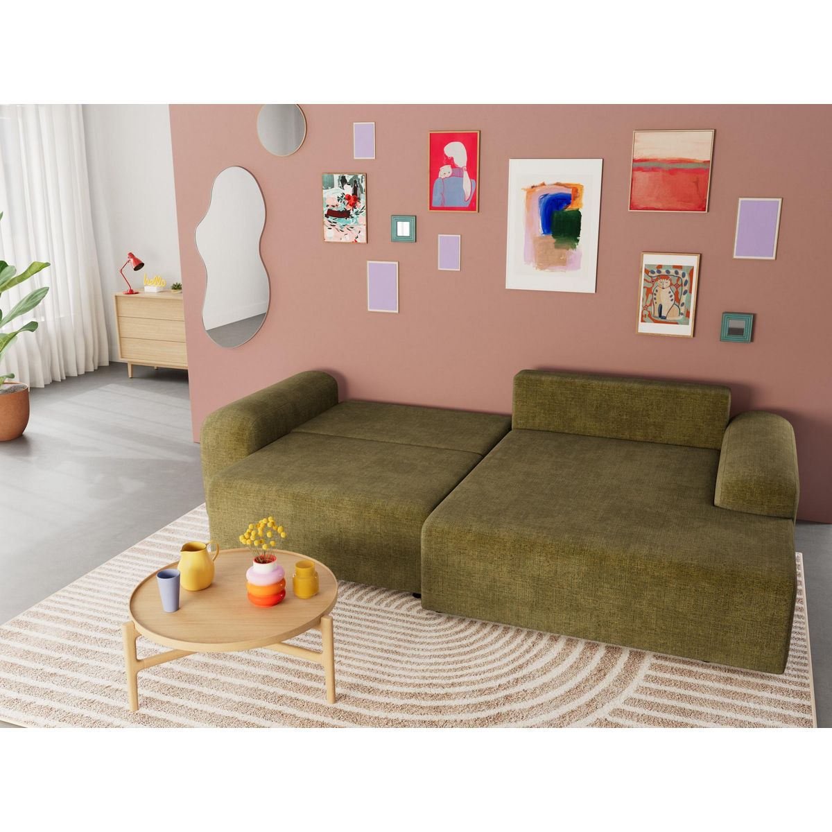 BEST MOBILIER Rebecca - canapé d'angle droit 4 places convertible avec coffre en velours texturé