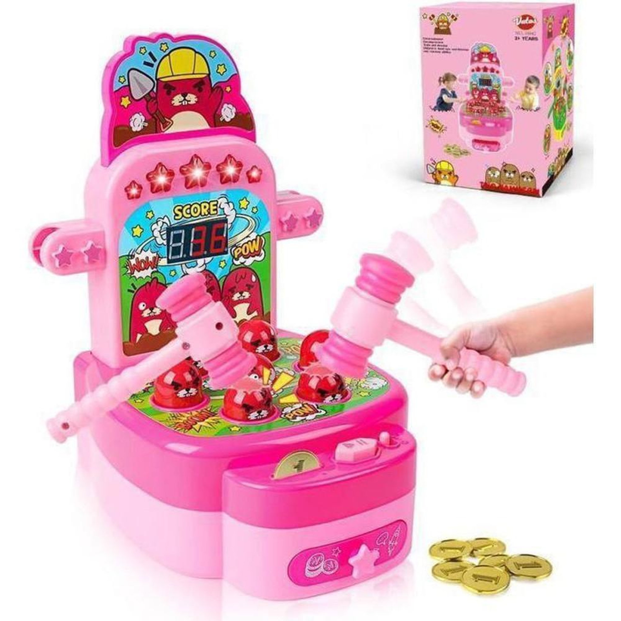 Jeu d'arcade électronique mini Whack-a-Mole, VATOS, avec 2 marteaux souples et afficheur de score