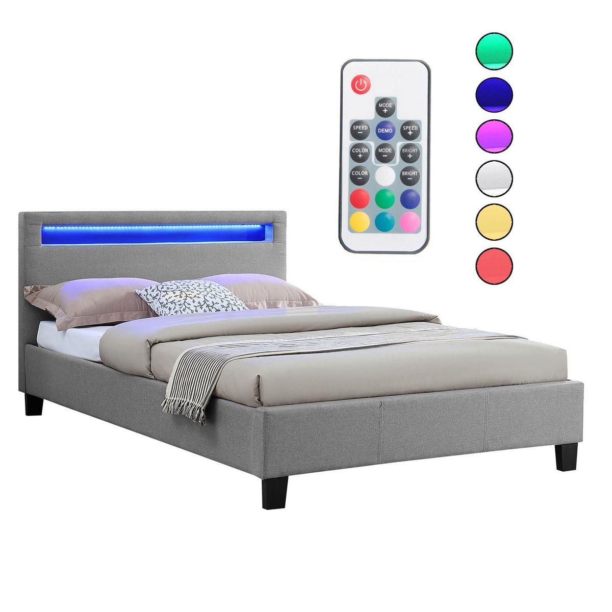 IDIMEX Lit LED simple MARISELA 120x190 cm, avec sommier, revêtement tissu
