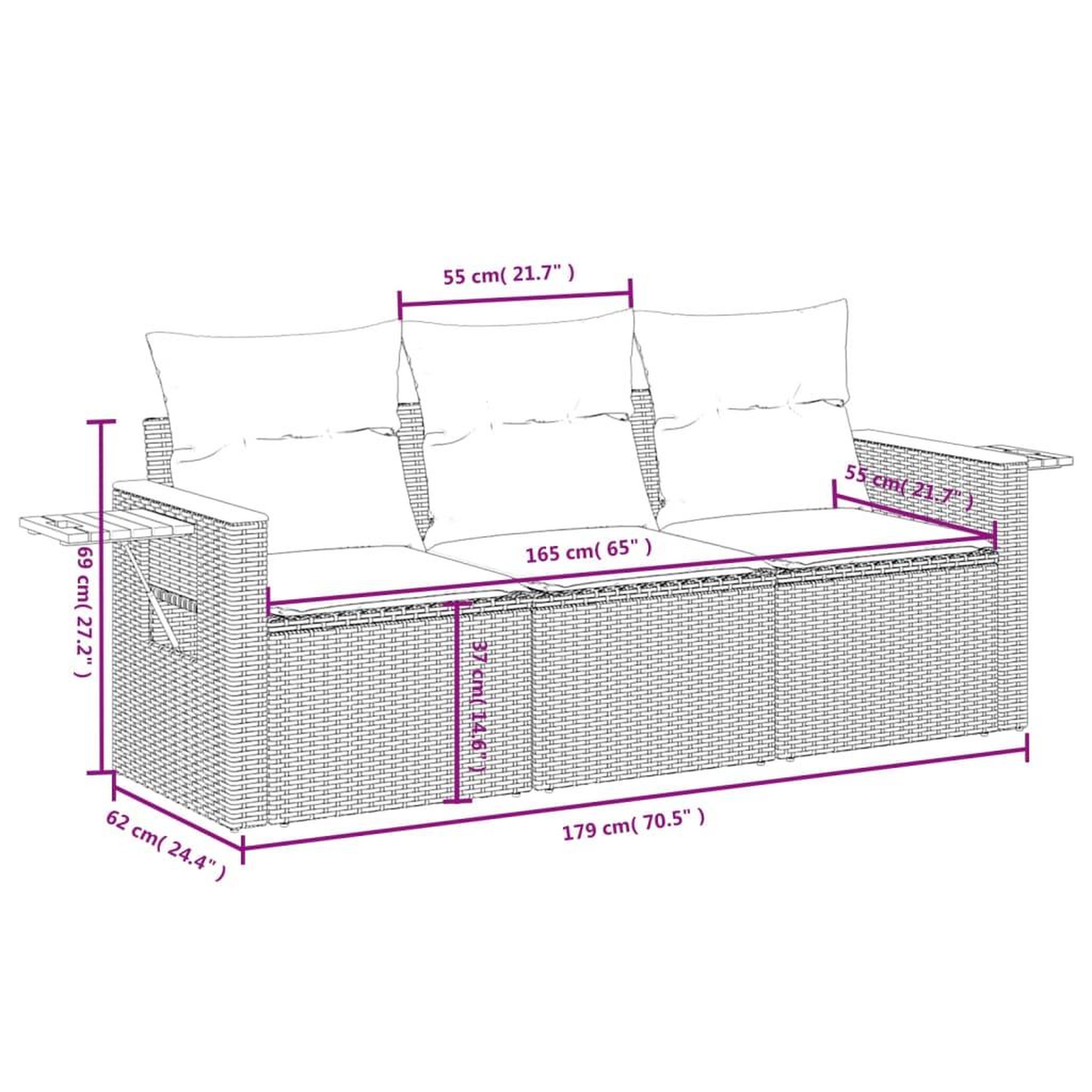 Voir la diapositive 6 : VIDAXL Salon de jardin avec coussins 3 pcs beige resine tressee
