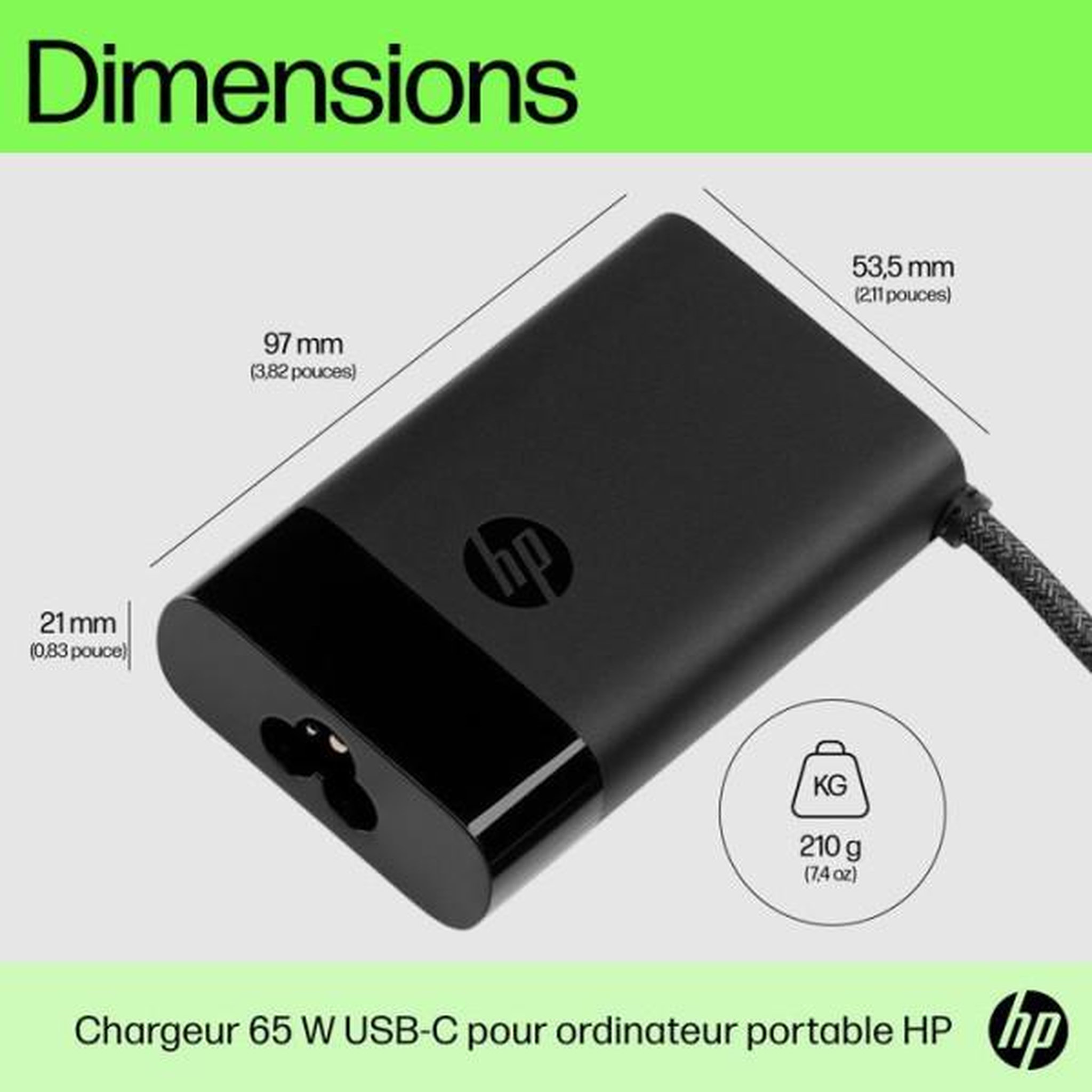 Voir la diapositive 6 : HP Chargeur ordinateur portable pc 65w noir mat compact usb-c eu