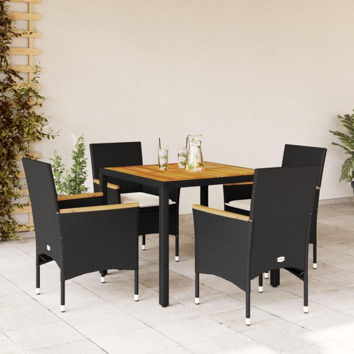 VIDAXL Ensemble a manger de jardin et coussins 5 pcs noir rotin acacia