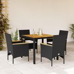 VIDAXL Ensemble a manger de jardin et coussins 5 pcs noir rotin acacia