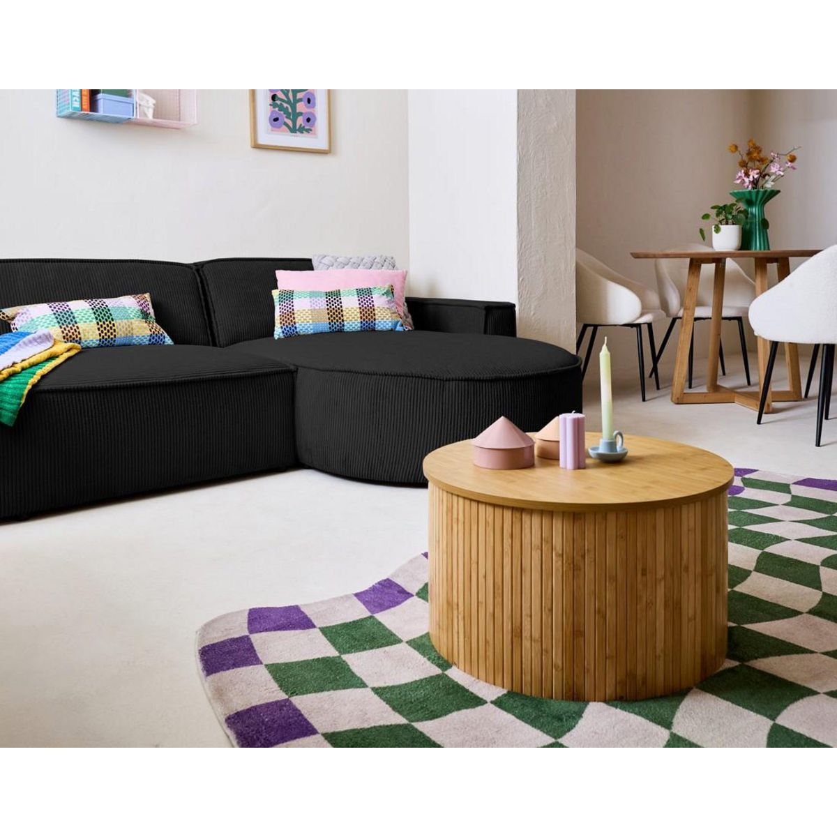 LISA DESIGN Spiaggia - canapé d'angle droit - forme arrondie - 4 places - en velours côtelé