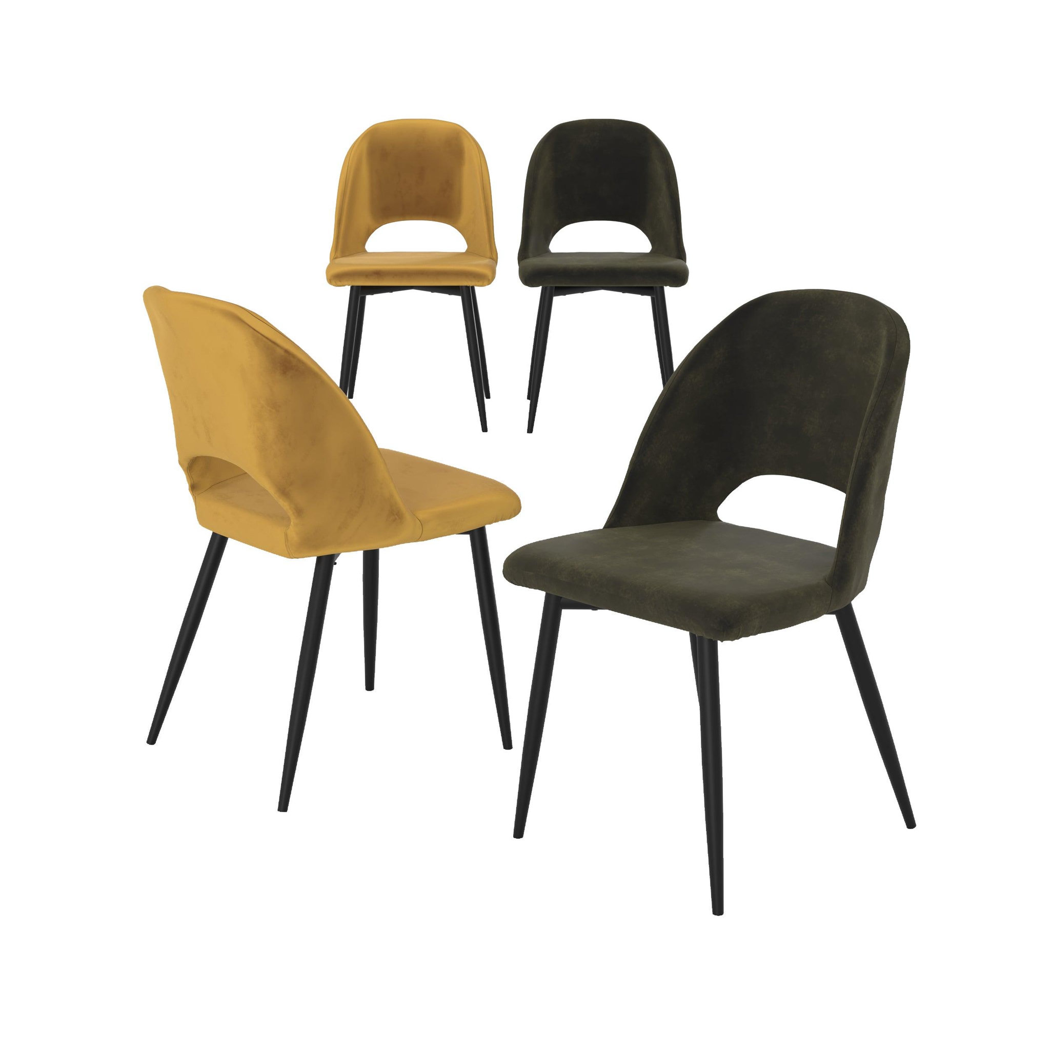 MAISON PAVANE Pack 4 chaises en velours jaune et vert-pénélope