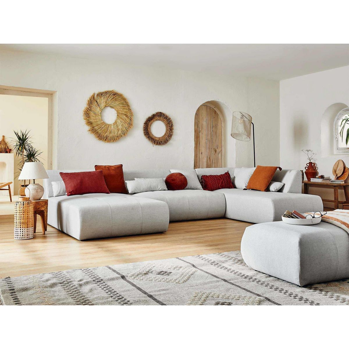 LISA DESIGN Onyx - canapé panoramique d'angle droit 7 places - en tissu