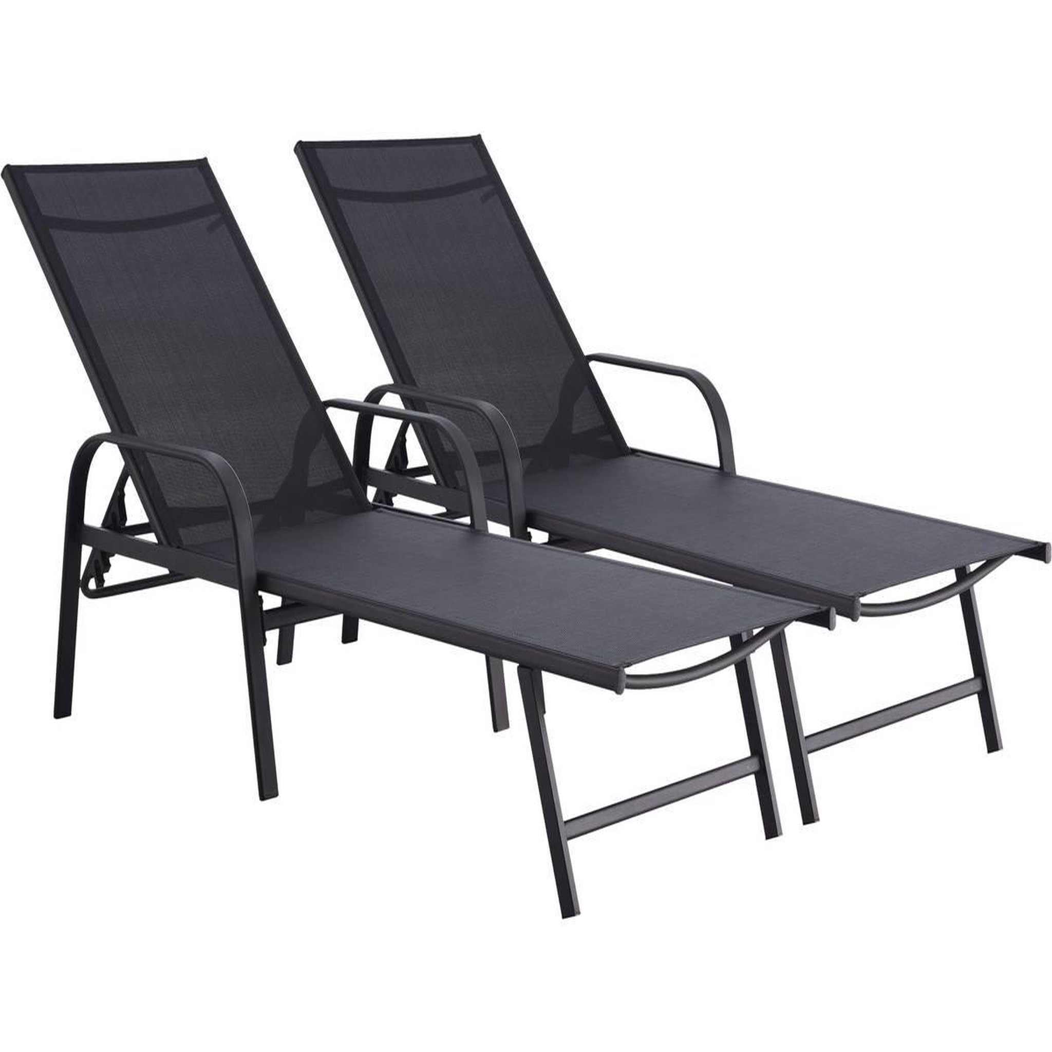 Habitat et Jardin Lot de 2 bains de soleil en métal avec accoudoirs  farniente  - noir