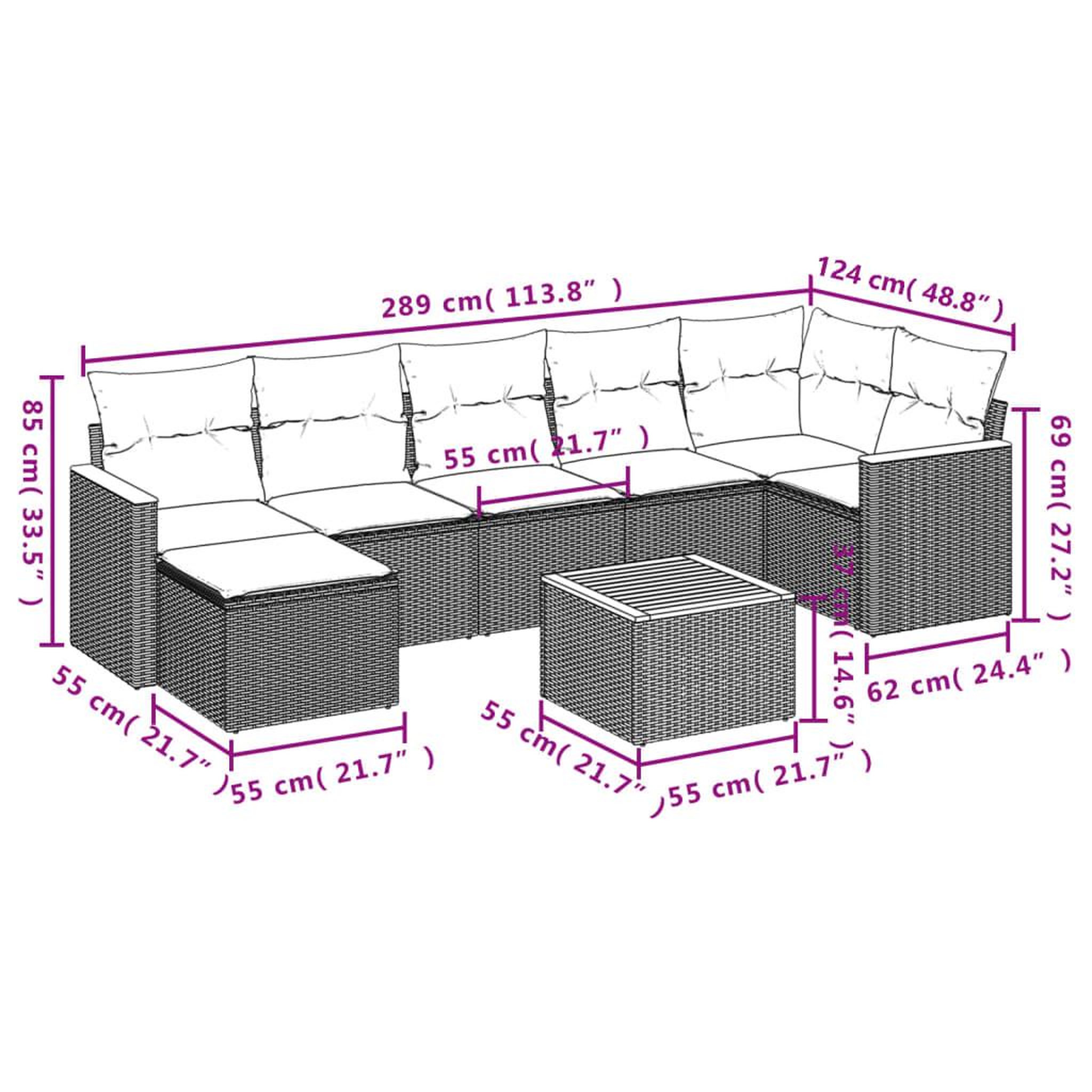 Voir la diapositive 6 : VIDAXL Salon de jardin 8 pcs avec coussins gris resine tressee
