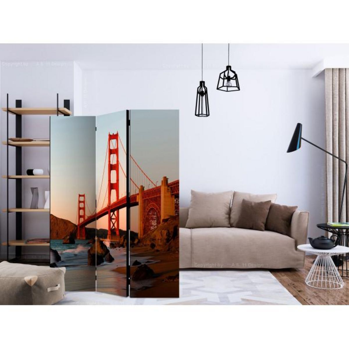 Paris Prix Paravent 3 Volets  Golden Gate Bridge Sunset San Francisco  135x172cm