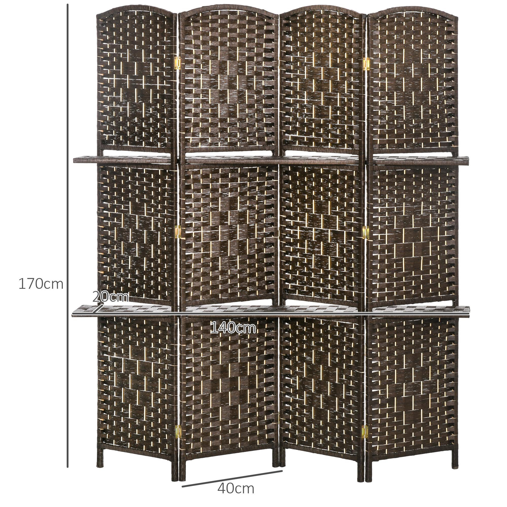 Voir la diapositive 3 : HOMCOM Paravent séparateur de pièce 4 panneaux pliables dim. 160L x 170H cm - 2 étagères - bois fibre papier brun