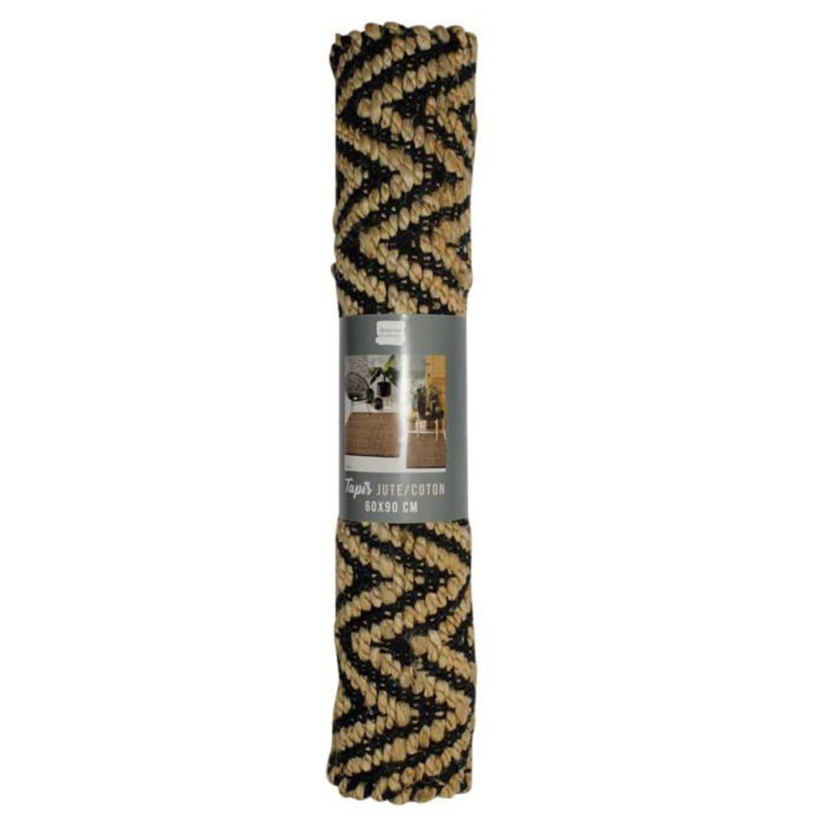 Paris Prix Tapis Déco en Jute  Zigzag  60x90cm Noir & Beige