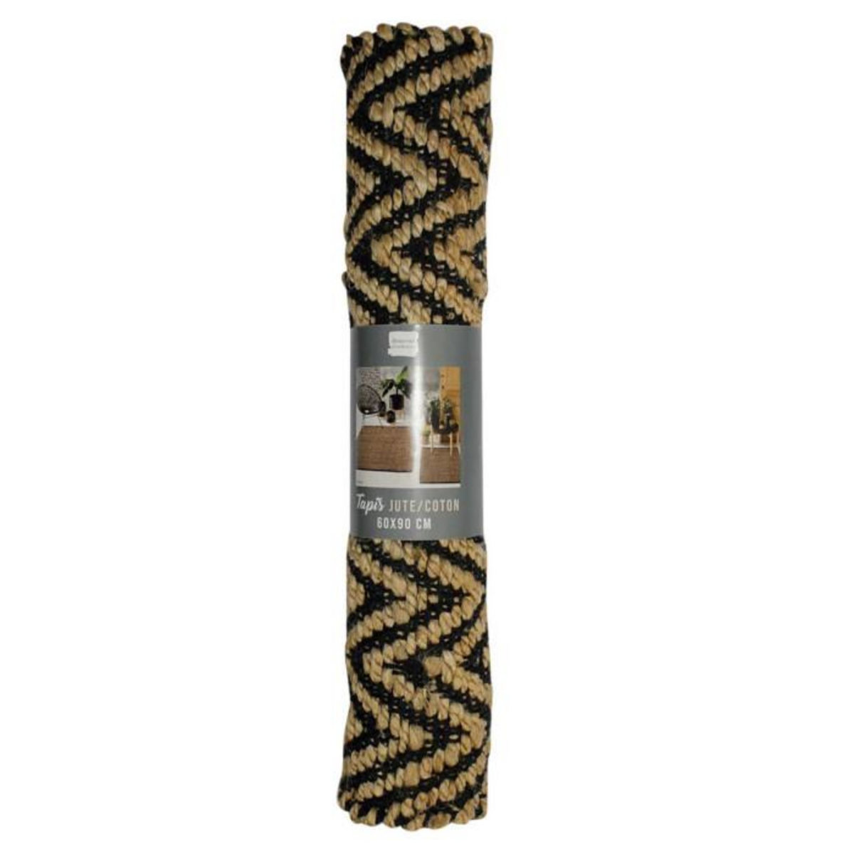 Paris Prix Tapis Déco en Jute  Zigzag  60x90cm Noir & Beige