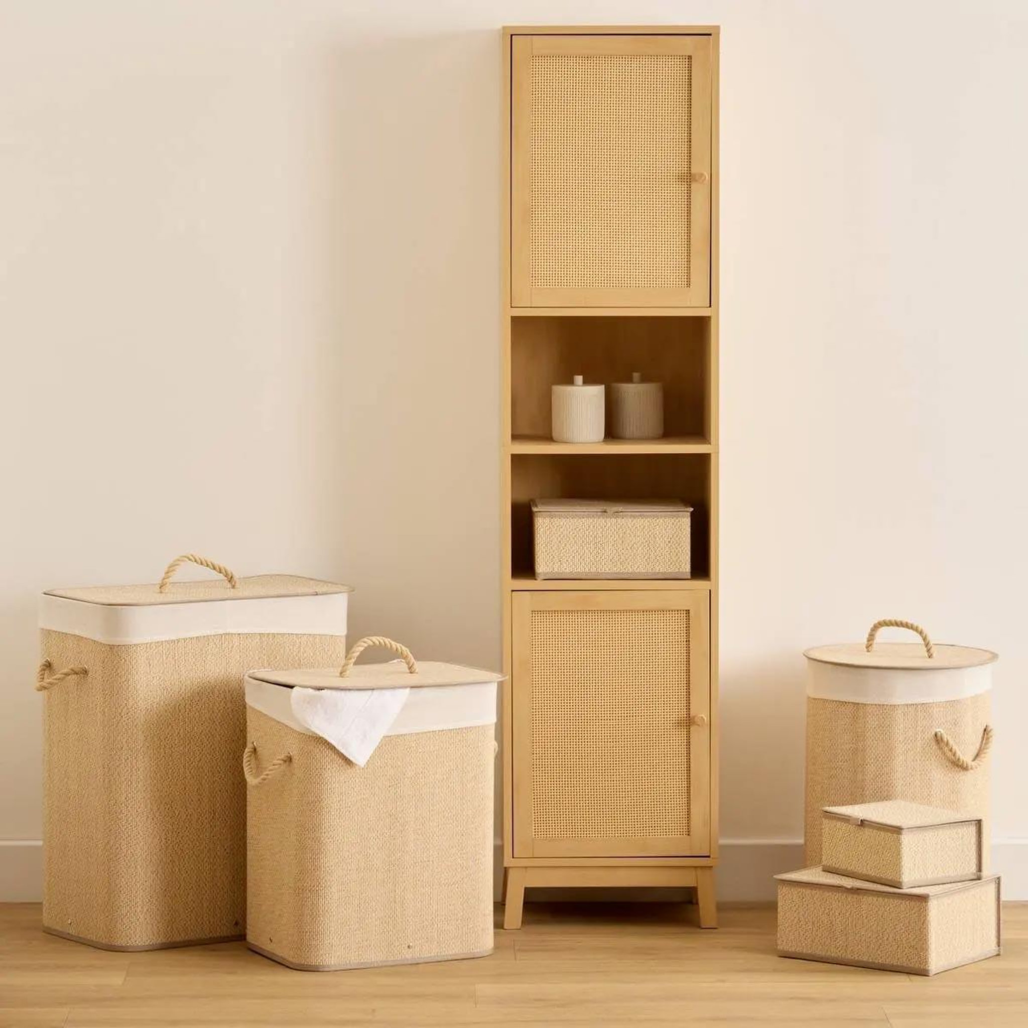 Voir la diapositive 4 : FIVE Panier à linge 2 compartiments  stemy  100l beige