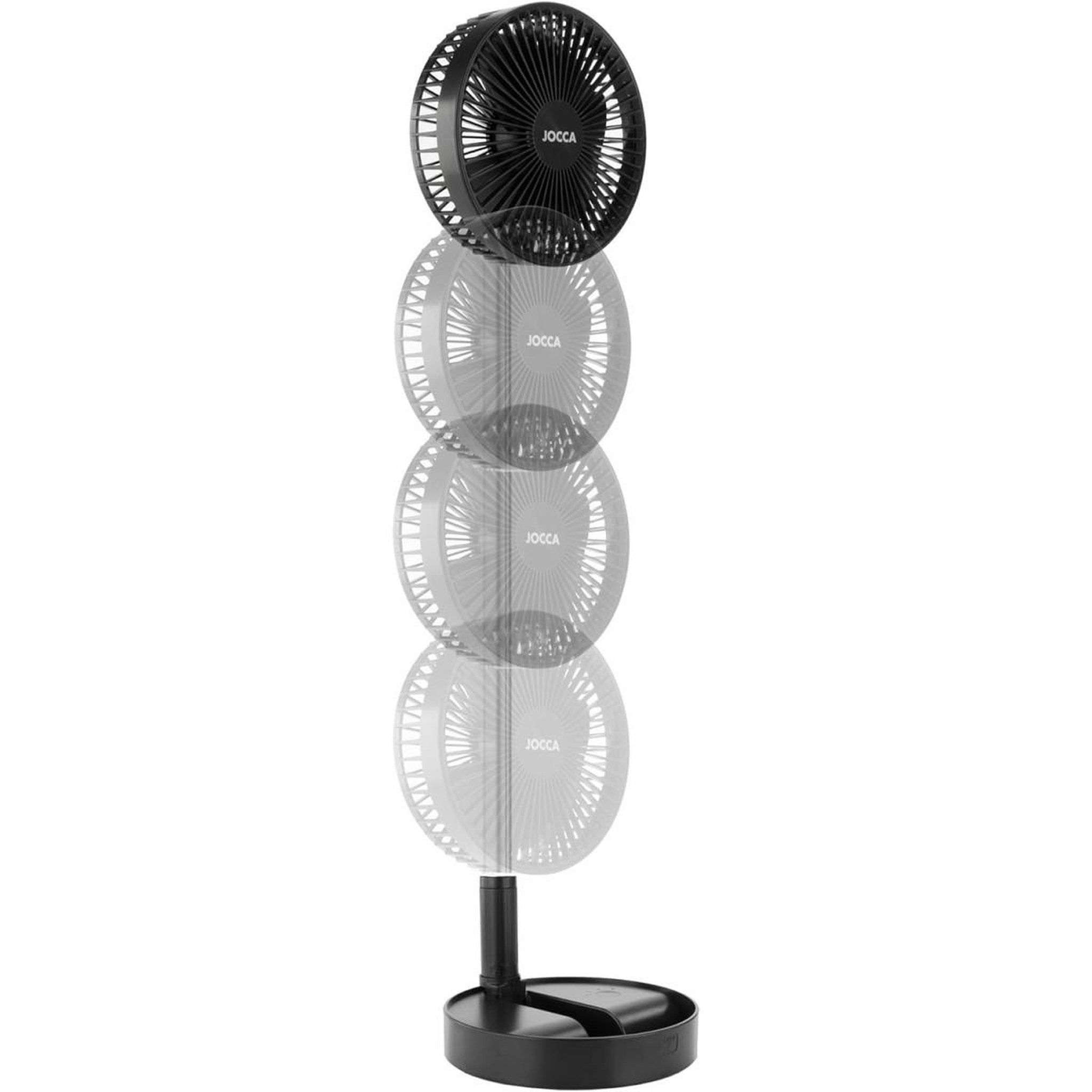 Voir la diapositive 3 : Jocca Ventilateur à Batterie Sans fil Silencieux USB NOIR  Pied Pliable & Télescopique Télécommande Autonomie 24h Jocca