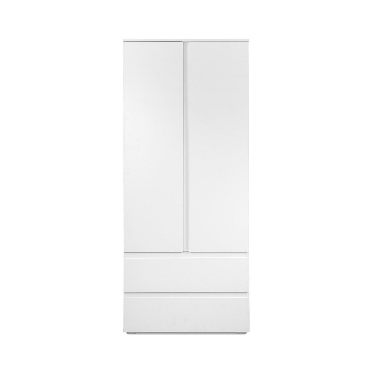 CALICOSY Armoire 2 portes 2 tiroirs blanc- L80 x H191 x P55 cm
