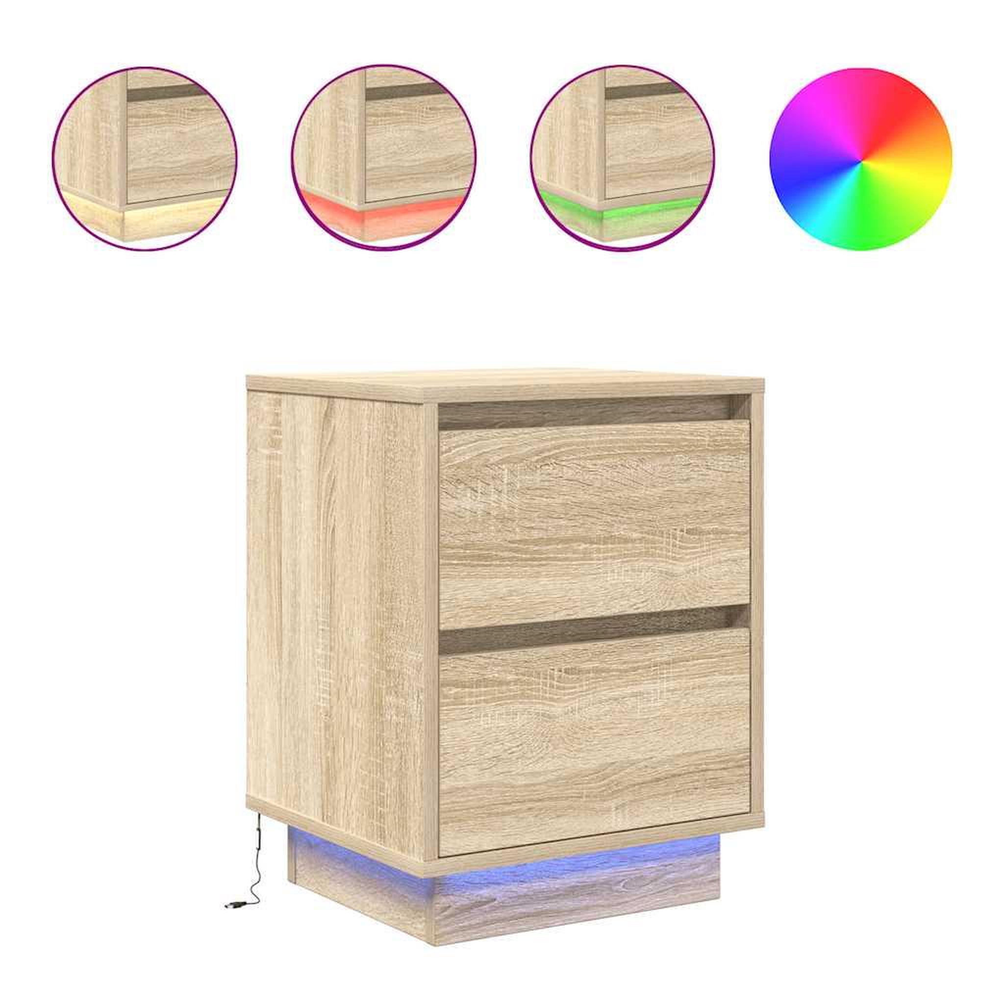Voir la diapositive 2 : VIDAXL Tables de chevet avec lumieres LED 2pcs chene sonoma 38x34x50cm
