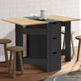 Voir la diapositive 2 : ID MARKET Table console pliable EDI 2-4 personnes avec 3 tiroirs noirs plateau façon hêtre 103 x 76 cm
