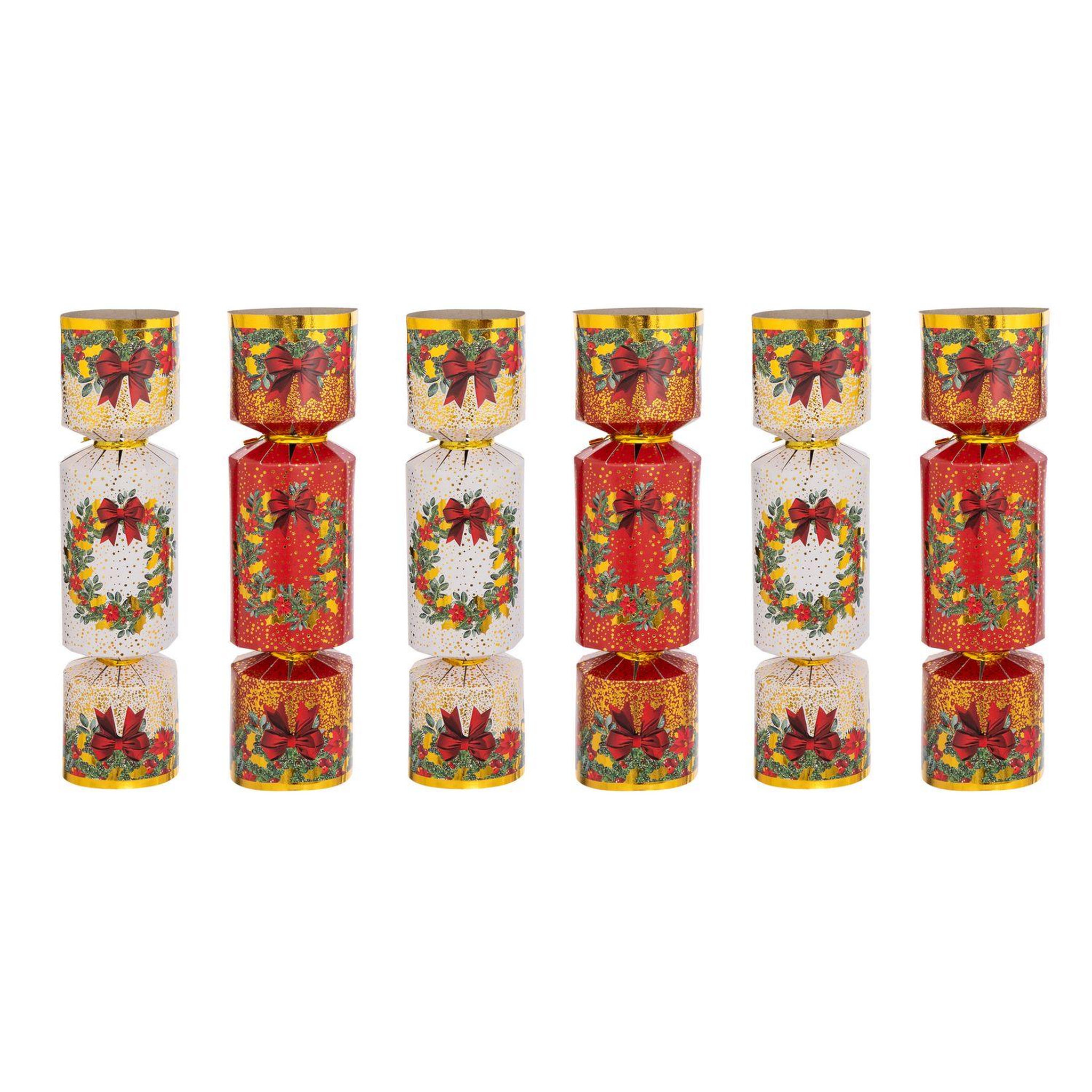 FEERIC LIGHT & CHRISTMAS Lot de 6 crackers imprimés couronne de noël - rouge et blanc