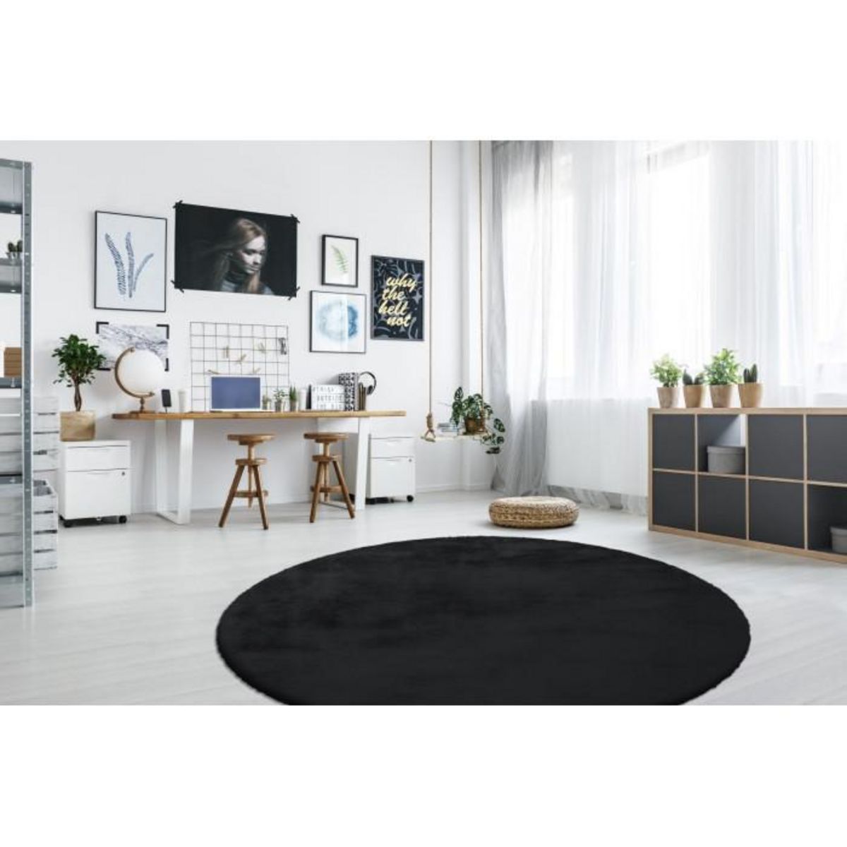 Paris Prix Tapis Rond à Poils Longs  Rabbit  160cm Anthracite