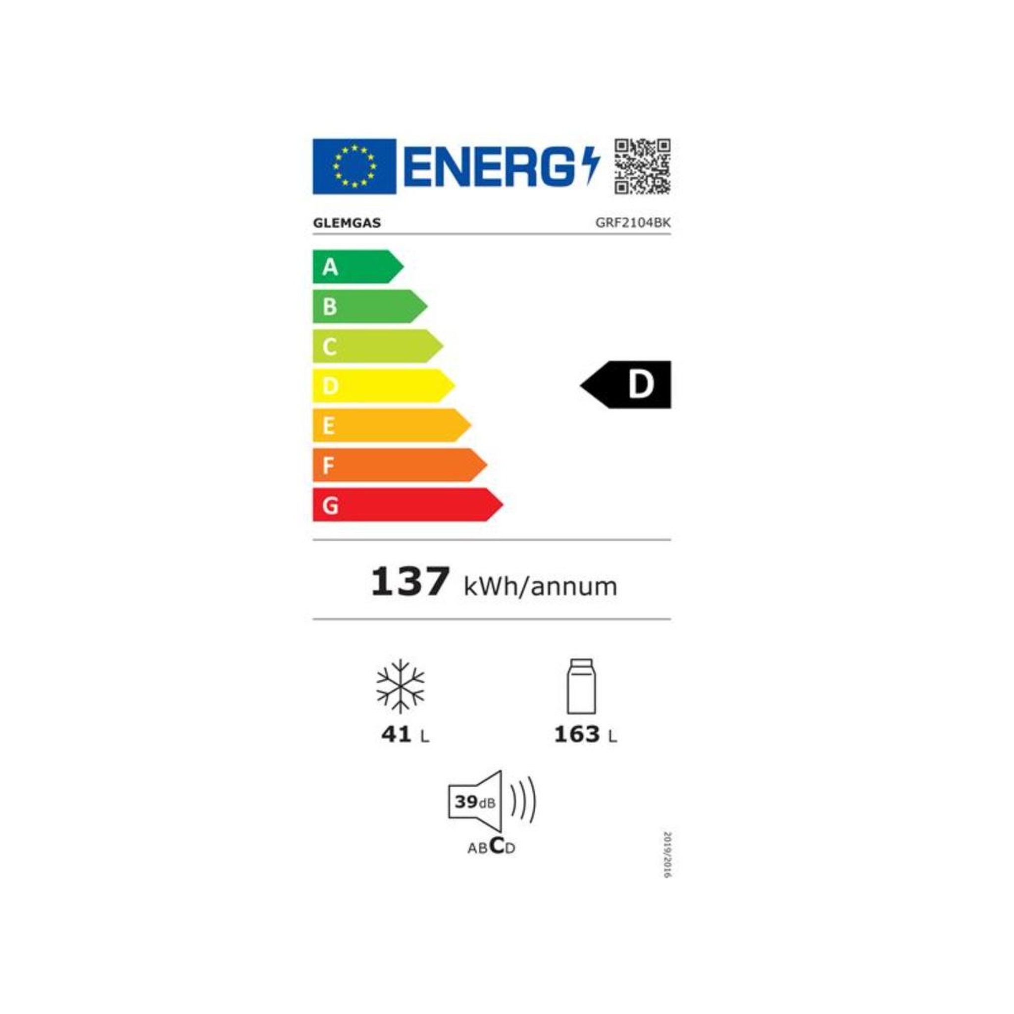 Voir la diapositive 2 : Glem Réfrigérateur combiné 55cm 204l statique noir - grf2104bk