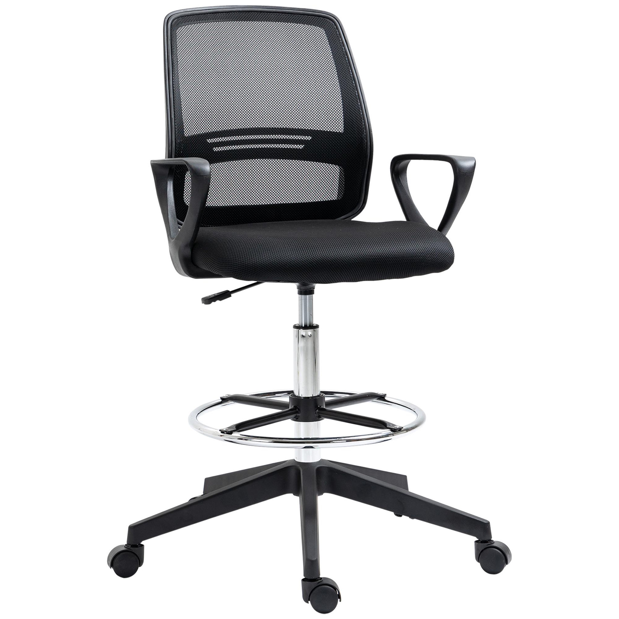 VINSETTO Chaise de bureau assise haute réglable dim. 59L x 60l x 102-126H cm pivotant 360° tissu maille respirante noir