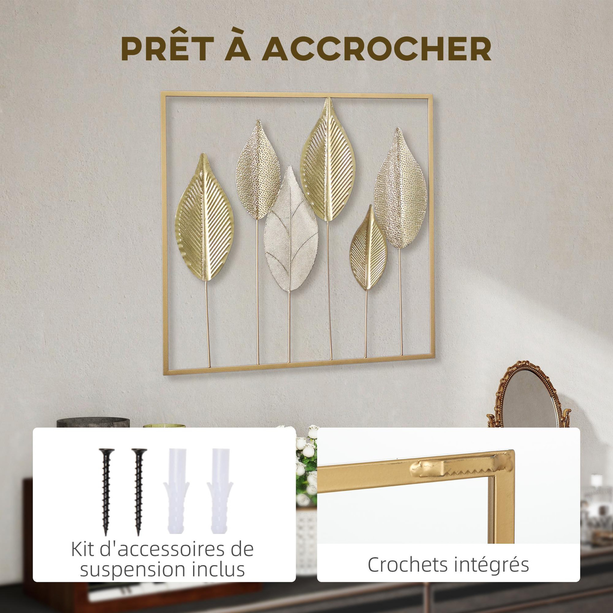 Voir la diapositive 5 : HOMCOM Décoration murale métal doré - Déco murale feuilles - 70 x 70 cm