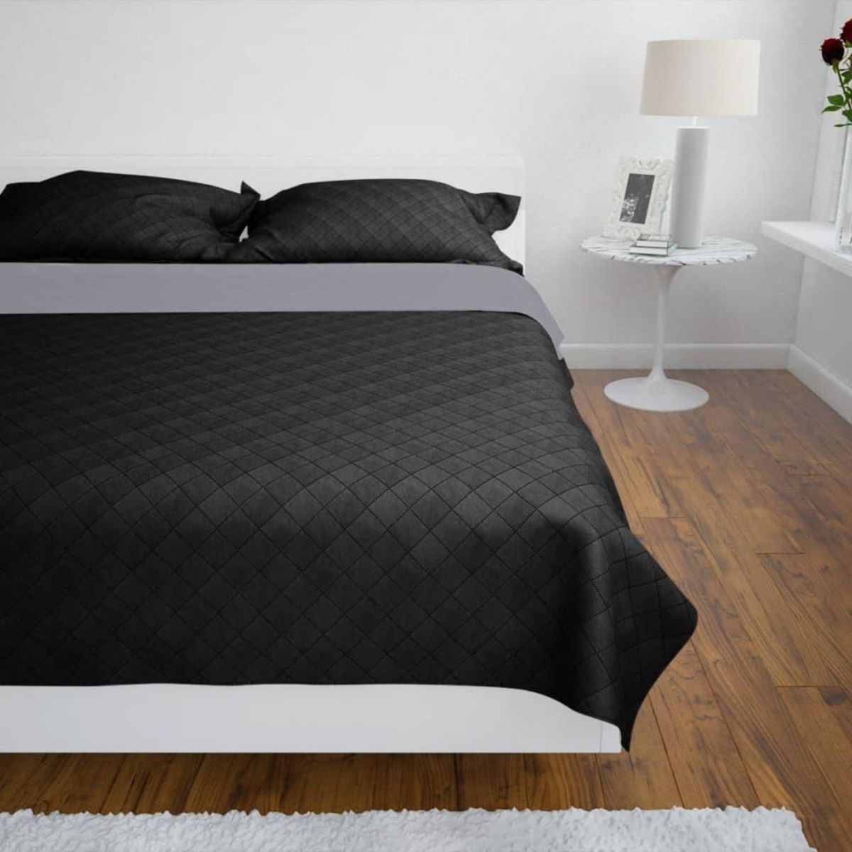 VIDAXL Couvre-lit a double face matelasse Noir/Gris 230x260 cm
