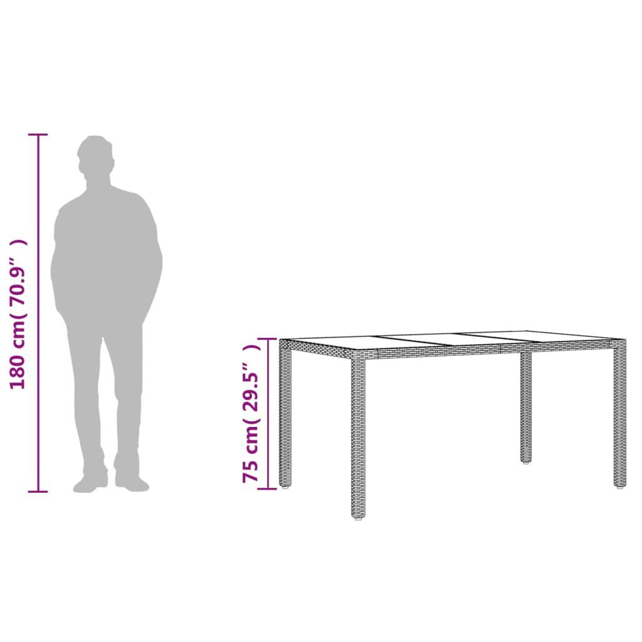 Voir la diapositive 6 : VIDAXL Table de jardin avec dessus en verre marron resine tressee