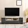 HOMCOM Meuble TV banc TV LED 2 étagères placards blanc gris laqué