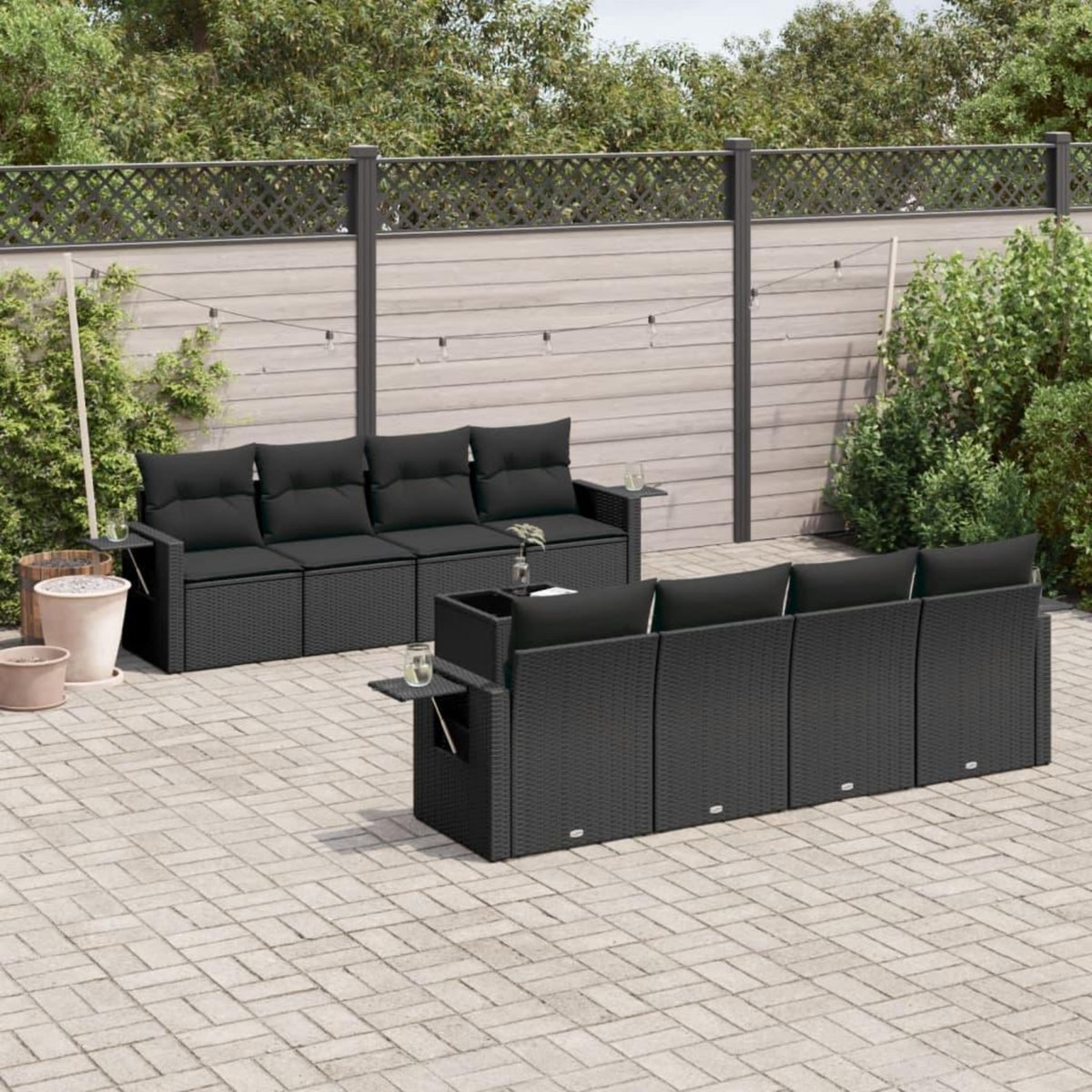 VIDAXL Salon de jardin 9 pcs avec coussins noir resine tressee