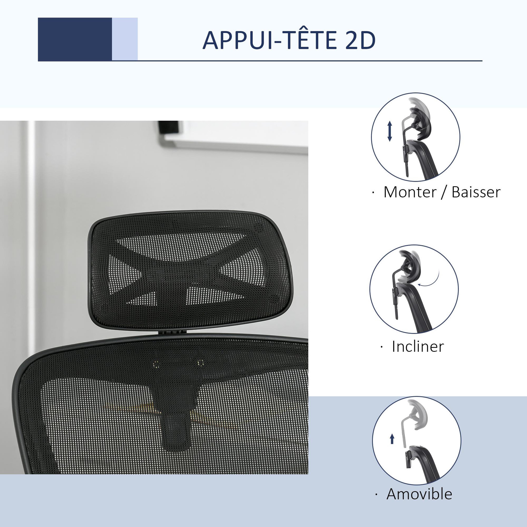 Voir la diapositive 6 : VINSETTO Fauteuil de bureau manager grand confort dossier ergonomique inclinable hauteur assise réglable pivotant tissu maille noir