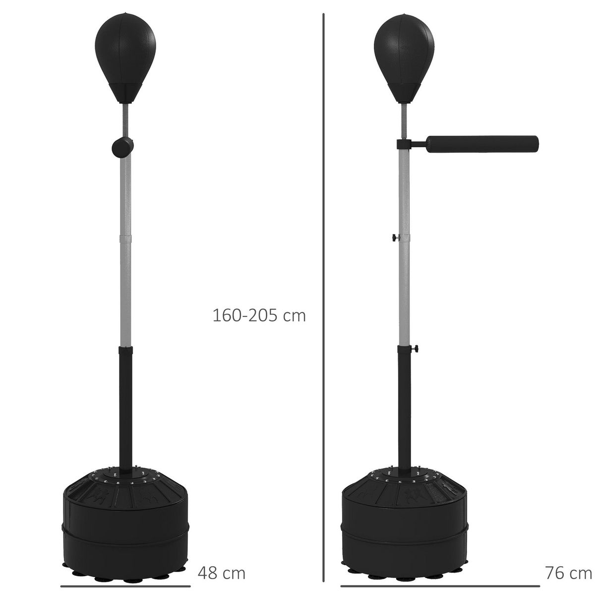 HOMCOM Punching ball avec socle lestable barre de réflexe et pompe - hauteur réglable 160-205 cm - noir