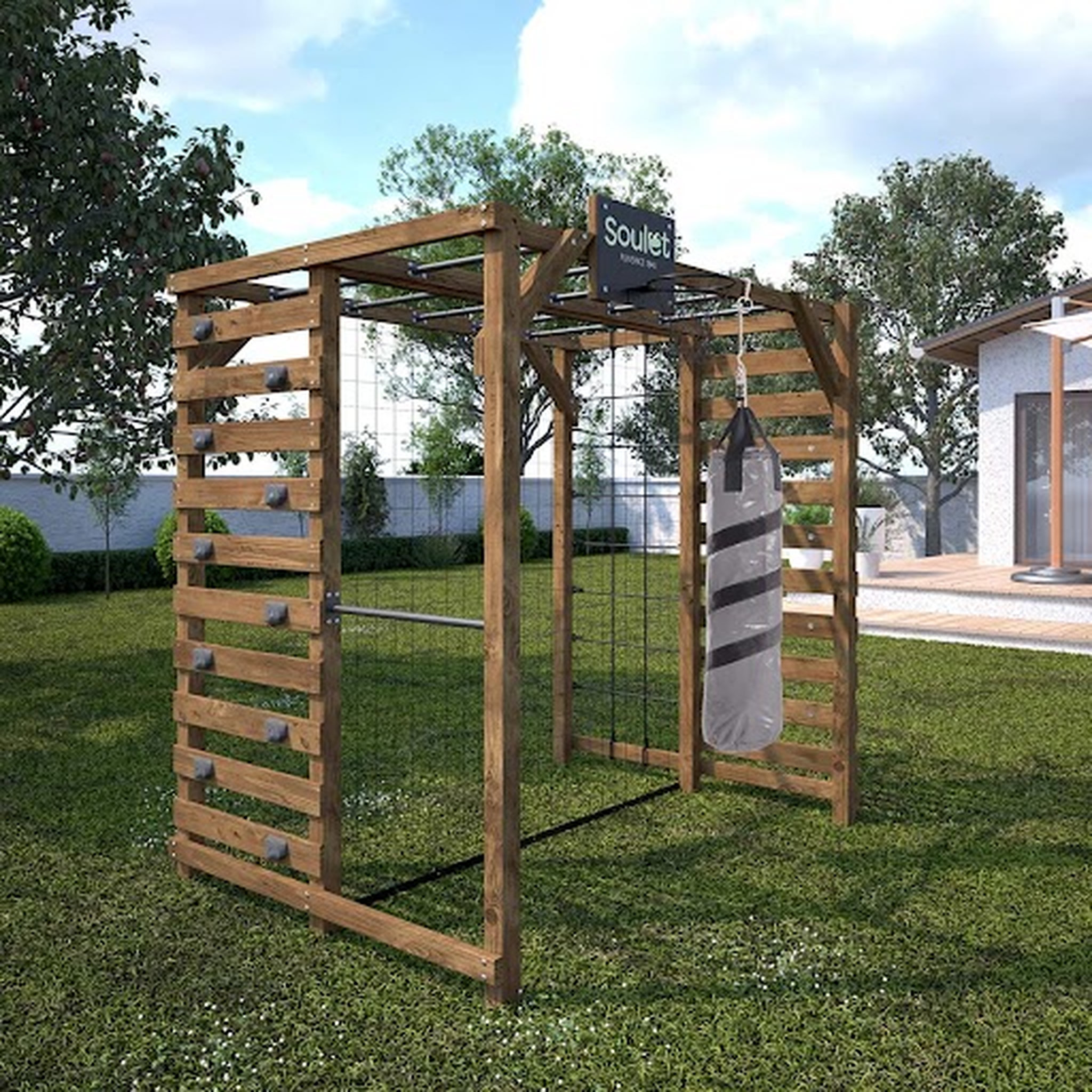 Voir la diapositive 1 : Soulet Aire de jeux multi-activités - Bois - H2,09m- OLYMPIC ODIN