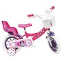 Voir la diapositive 1 : Disney Minnie Vélo enfant 12'' Fille - Modèle Minnie pour enfant de taille 85 à 100 cm avec stabilisateurs - 1 frein - Panier avant - Porte poupée arrière et roues bâtons