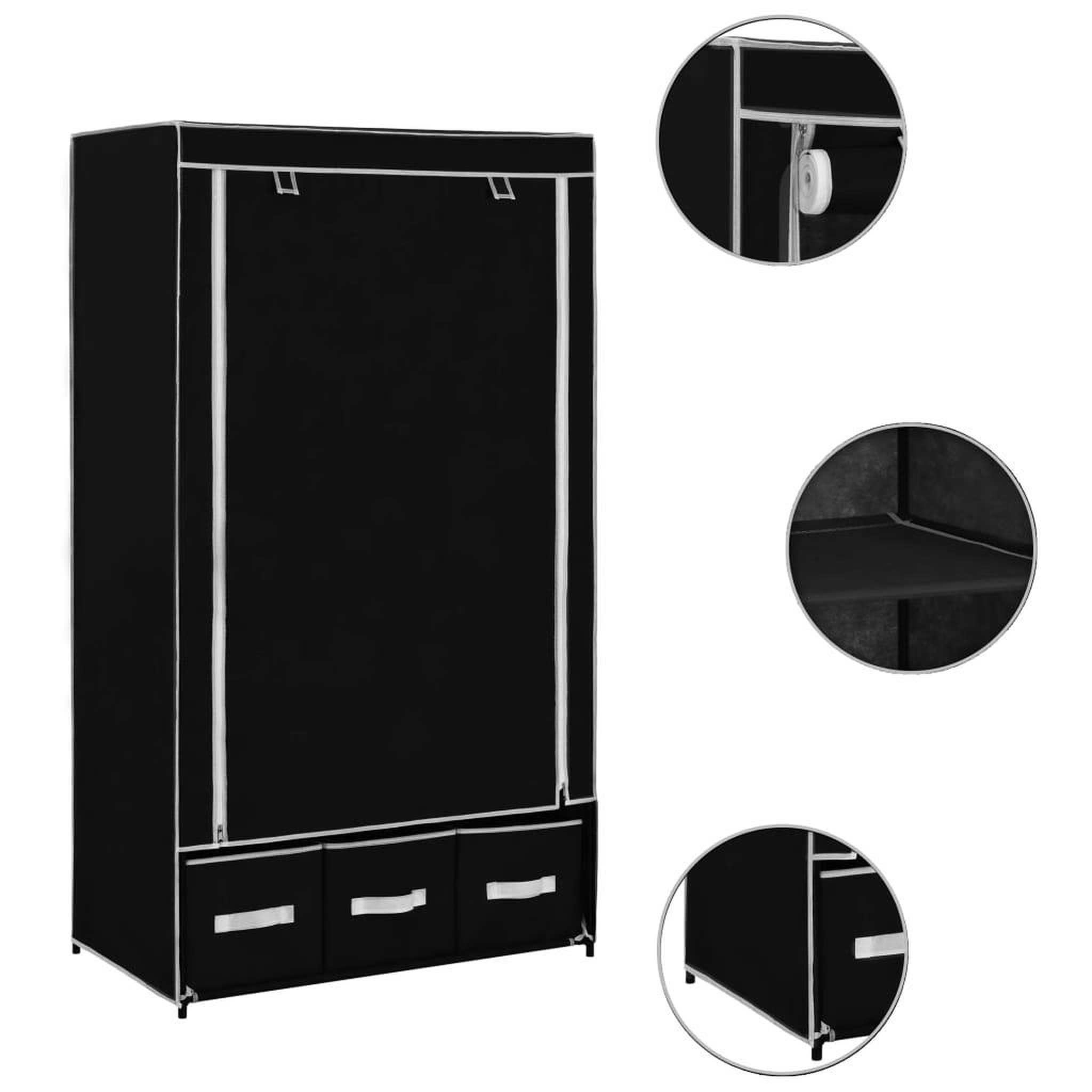 Voir la diapositive 2 : VIDAXL Garde-robe Noir 87 x 49 x 159 cm Tissu