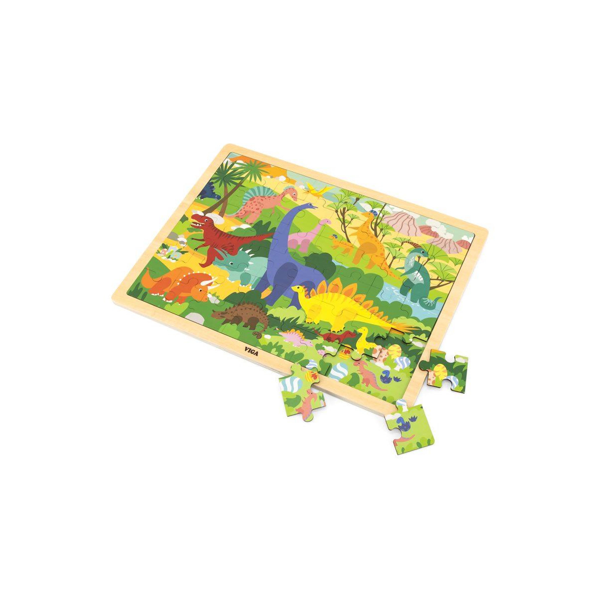 Voir la diapositive 2 : VIGA Puzzle en bois 48 pièces  44584 - monde des dinosaures