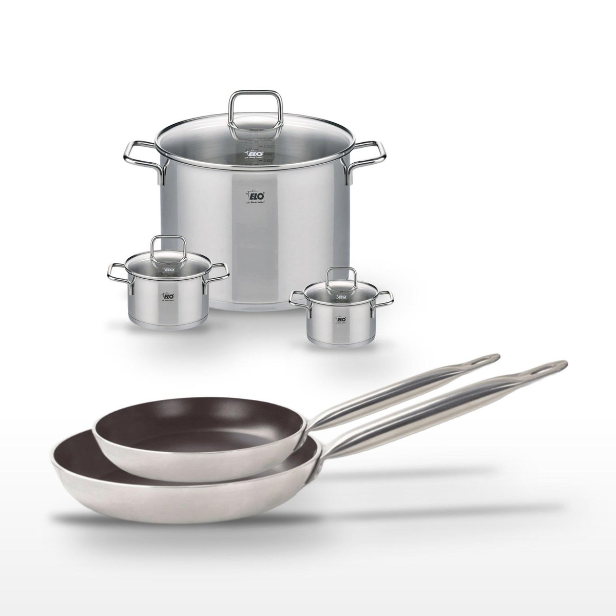 ELO Lot Poêles 28/32 cm Elo Bistro Line et Faitouts 12/14/26 cm Elo