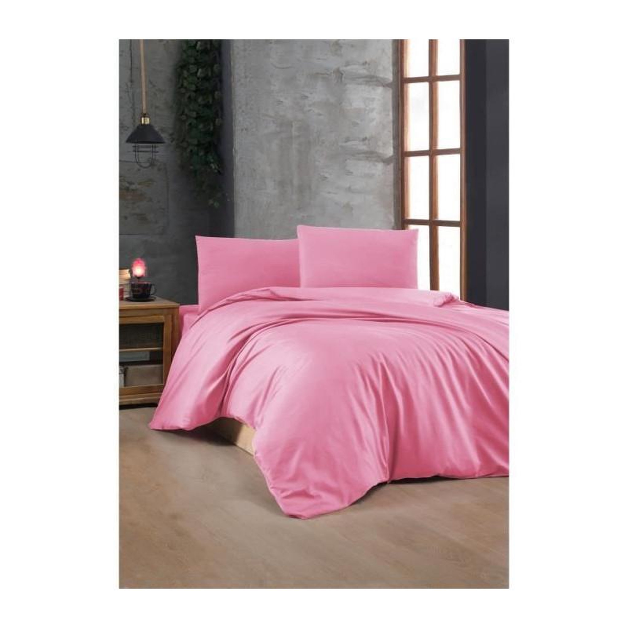 GENERIQUE Parure de lit - 1 housse de couette 220 x 240 cm + 2 taies d'oreiller 60 x 60 cm - 100% coton renforcé - Rose
