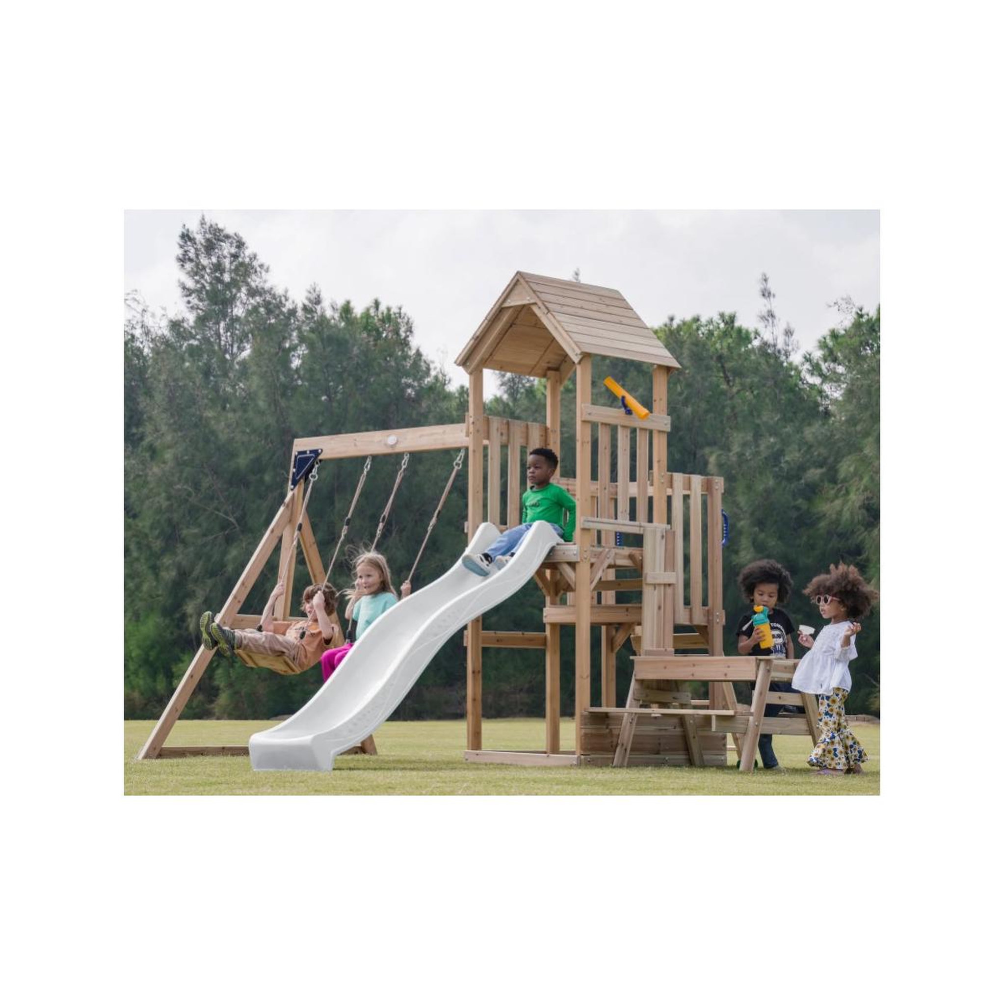 Voir la diapositive 3 : Axi House Portique Mette 2 balançoires + table toboggan blanc